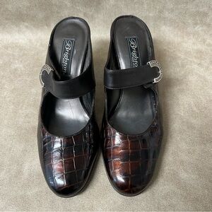 Brighton BEAU Bronze Patent Leather Croc Shoes Mules Heels Sz 4
